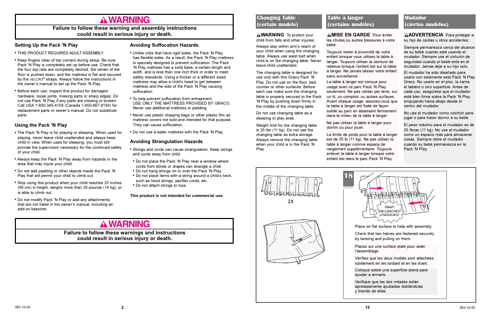 Warning | Graco 9123 User Manual | Page 2 / 16