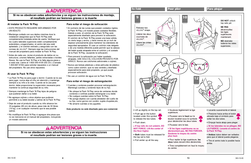 Advertencia | Graco 9123 User Manual | Page 4 / 16