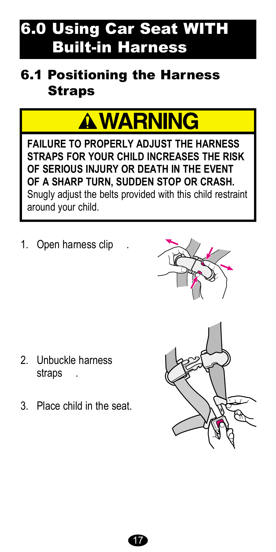 0 using car seat with built-in harness | Graco 8483 User Manual | Page 17 / 68