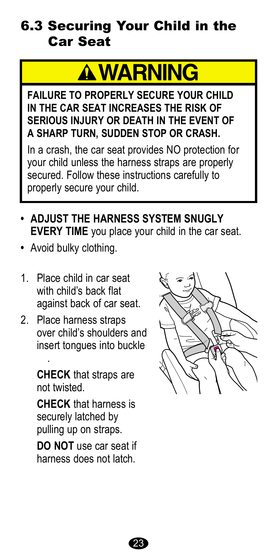 3 securing your child in the car seat | Graco 8483 User Manual | Page 23 / 68