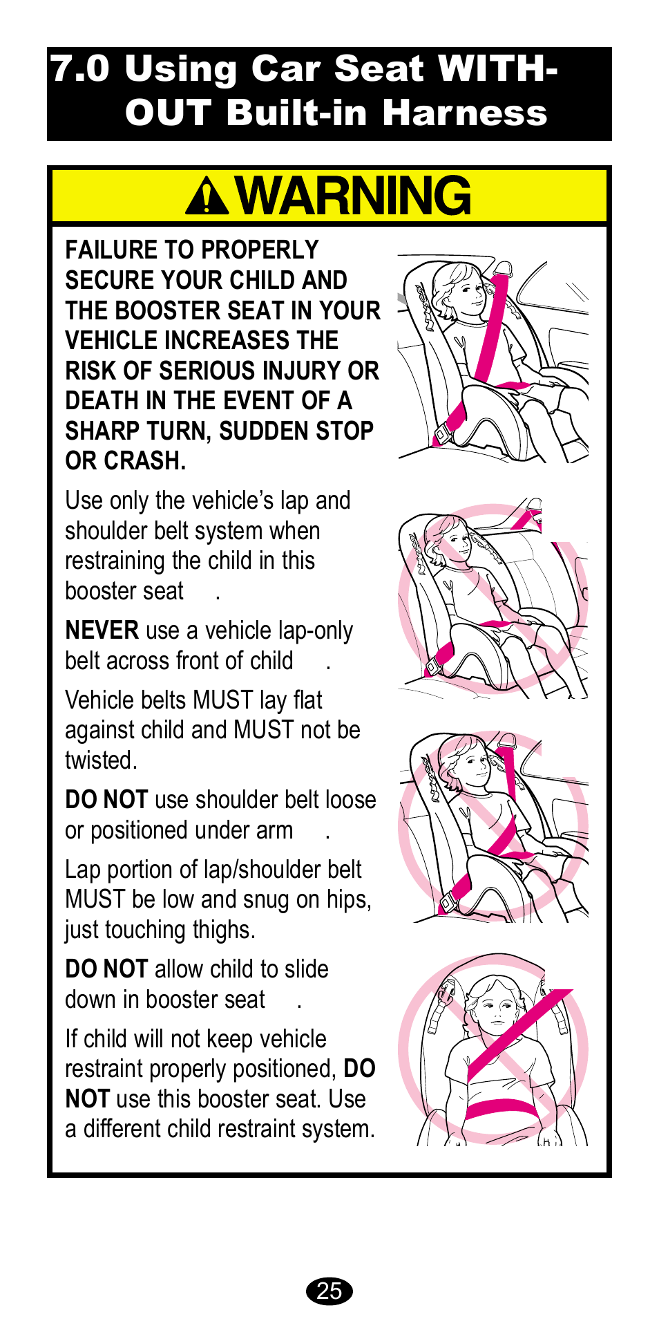 0 using car seat with- out built-in harness | Graco 8483 User Manual | Page 25 / 68