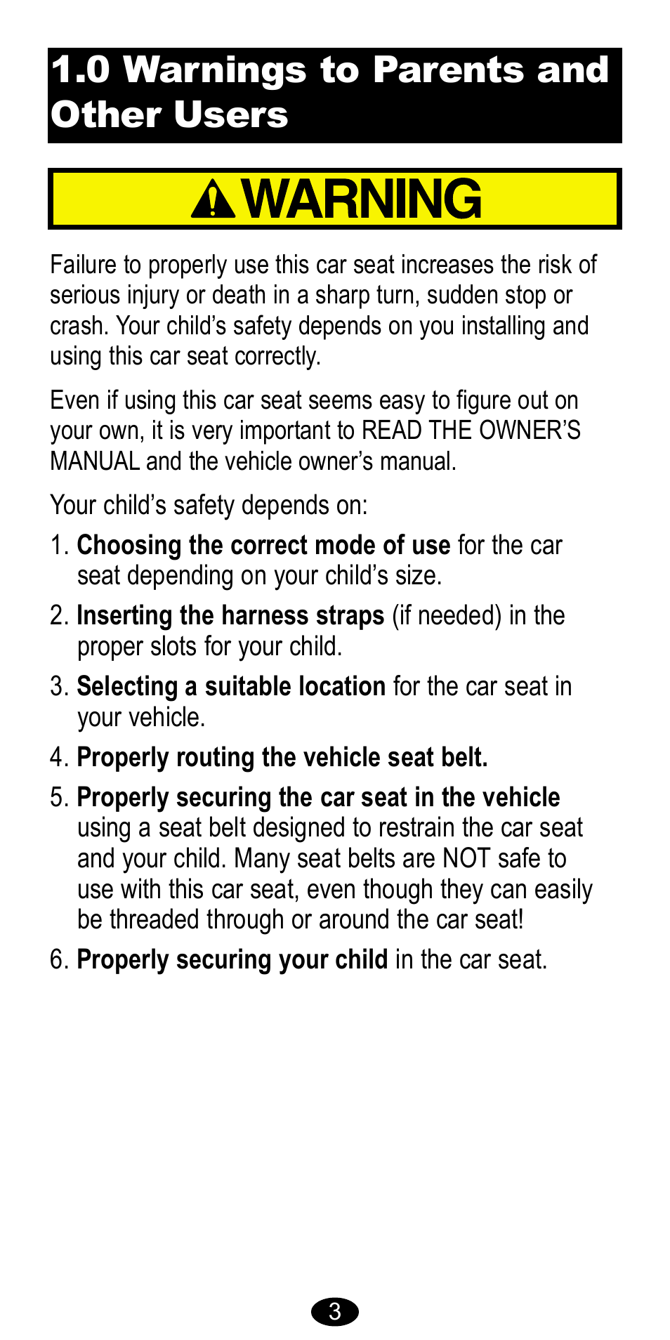 0 warnings to parents and other users | Graco 8483 User Manual | Page 3 / 68