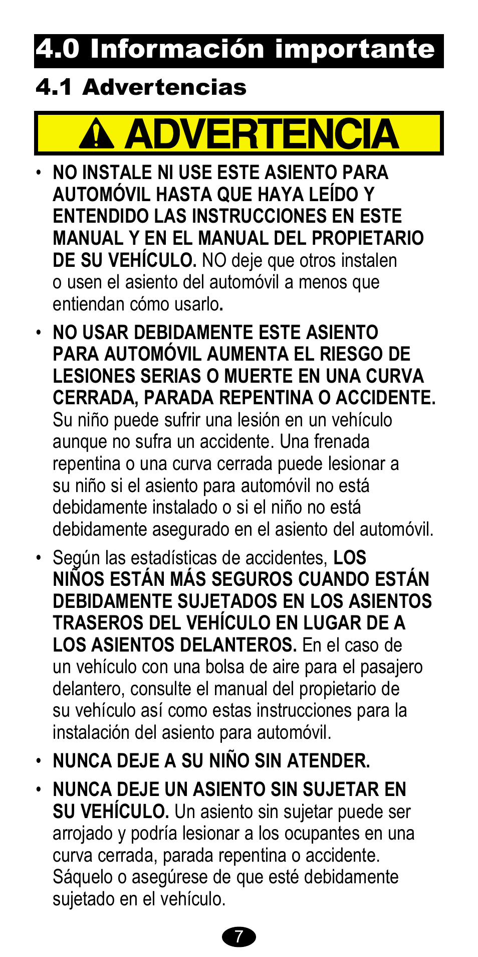 0 información importante, 1 advertencias | Graco 8483 User Manual | Page 41 / 68