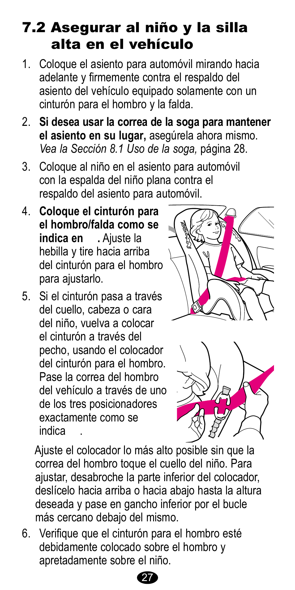 2 asegurar al niño y la silla alta en el vehículo | Graco 8483 User Manual | Page 61 / 68