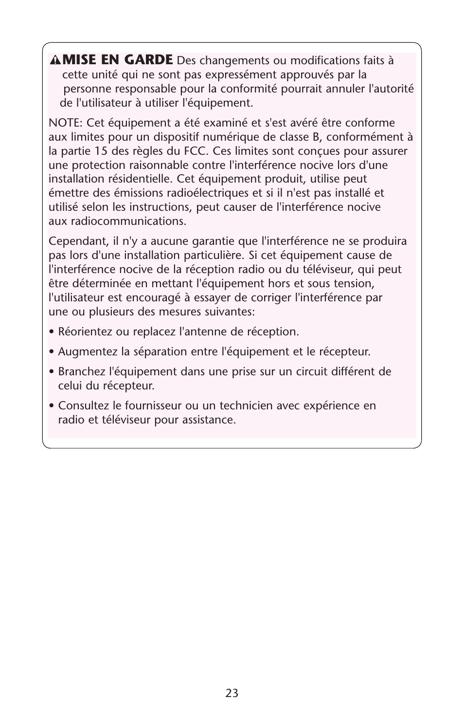 Mise en garde | Graco 1C06WYN User Manual | Page 23 / 40