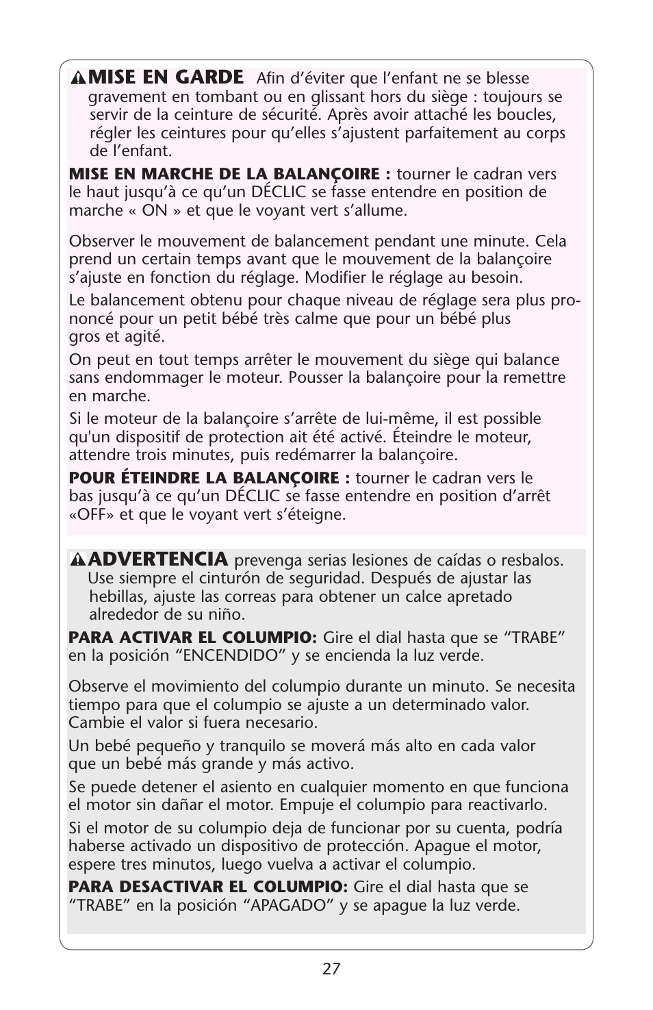 Advertencia, Mise en garde | Graco 1C06WYN User Manual | Page 27 / 40