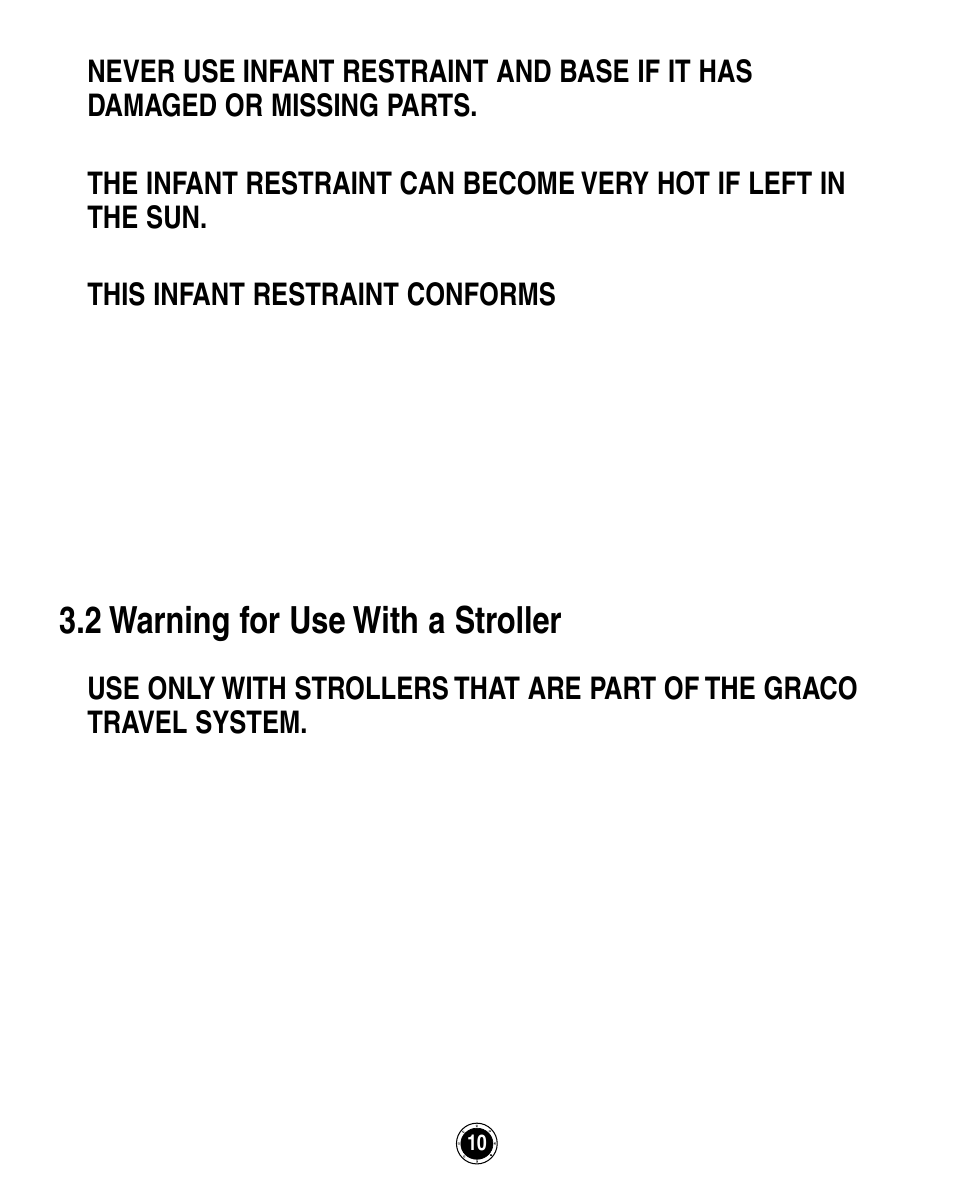 2 warning for use with a stroller | Graco ISPA162AB User Manual | Page 50 / 128