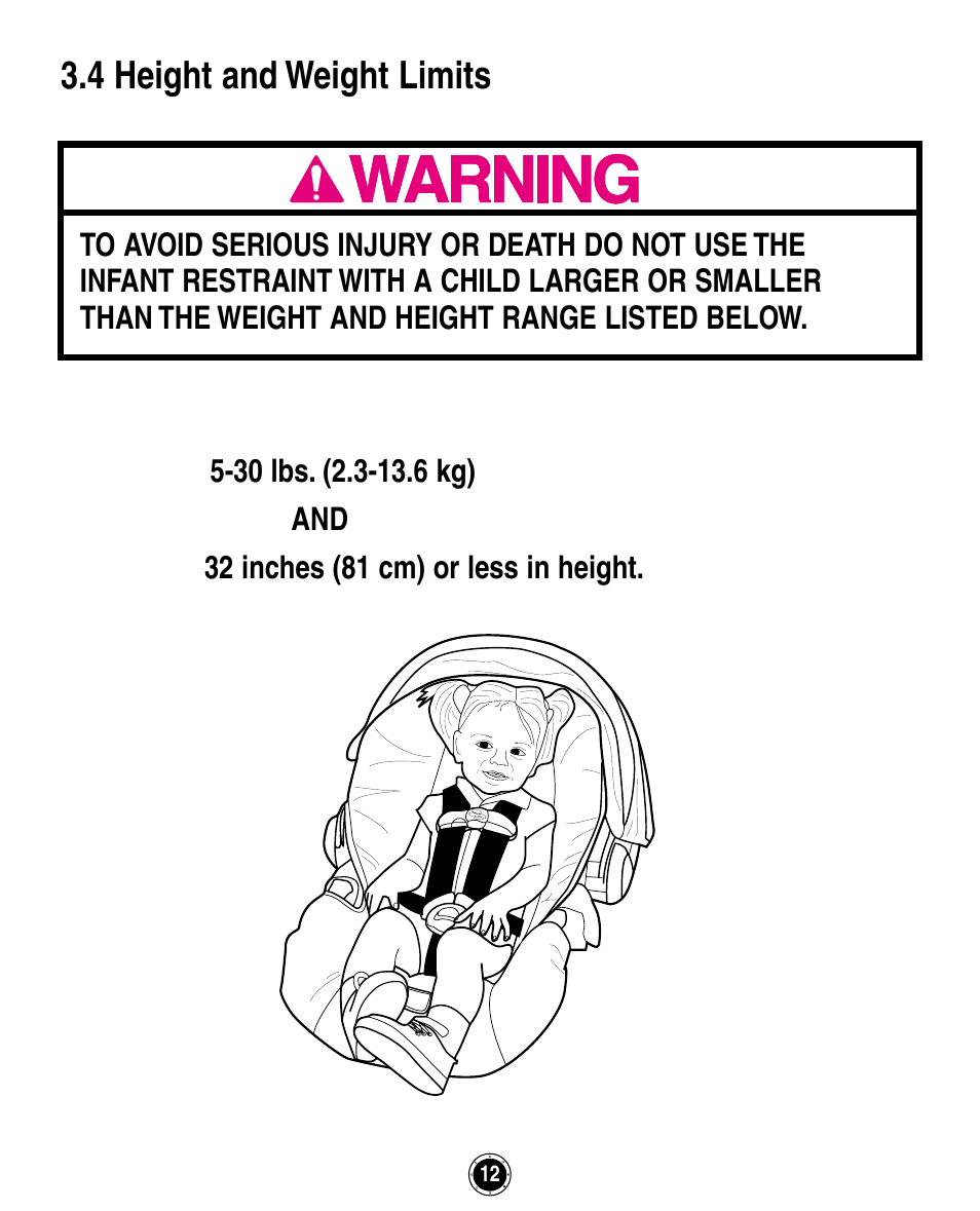 4 height and weight limits | Graco ISPA162AB User Manual | Page 52 / 128