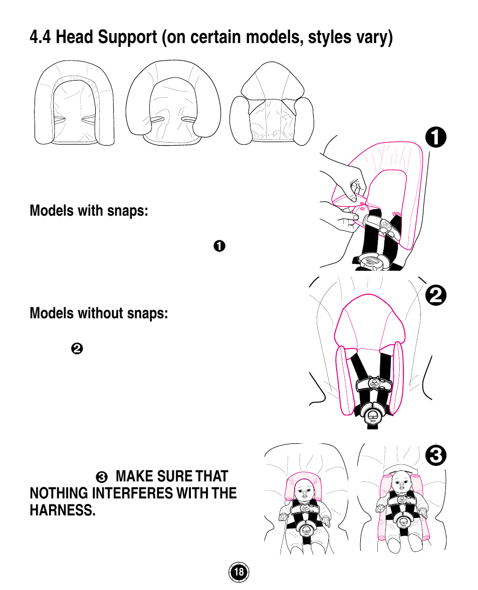 4 head support (on certain models, styles vary) | Graco ISPA162AB User Manual | Page 58 / 128