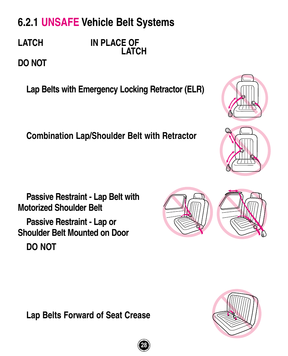 1 unsafe vehicle belt systems | Graco ISPA162AB User Manual | Page 68 / 128