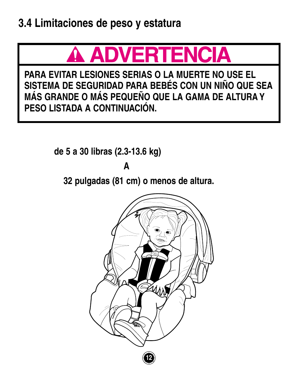 4 limitaciones de peso y estatura | Graco ISPA162AB User Manual | Page 96 / 128