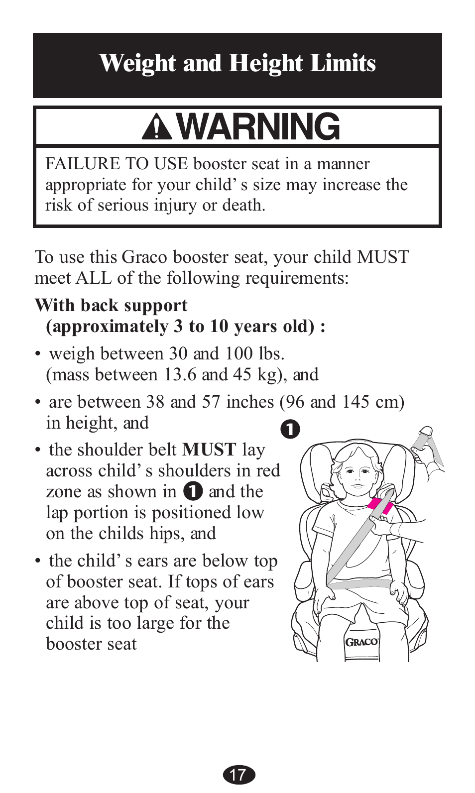 Weight and height limits | Graco ISPB057BA User Manual | Page 17 / 80