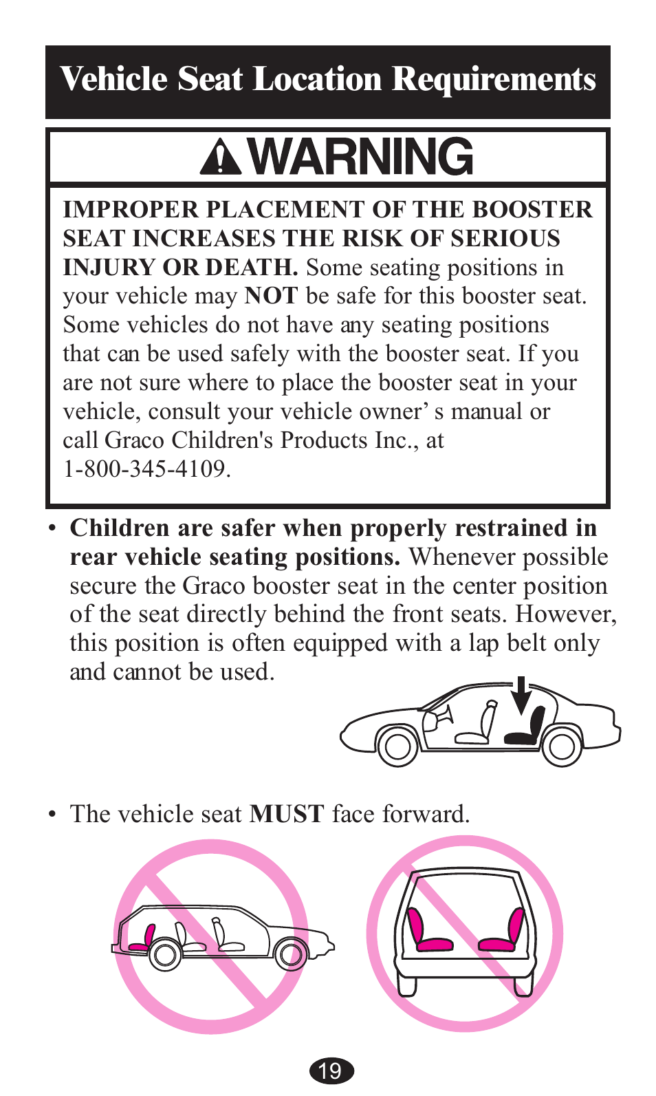 Vehicle seat location requirements | Graco ISPB057BA User Manual | Page 19 / 80