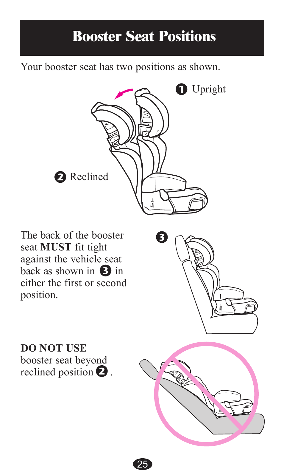 Booster seat positions | Graco ISPB057BA User Manual | Page 25 / 80