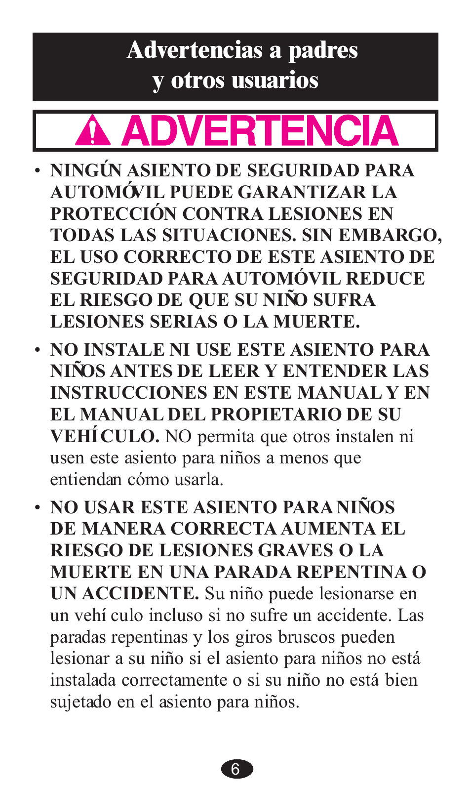Advertencias a padres y otros usuarios | Graco ISPB057BA User Manual | Page 46 / 80