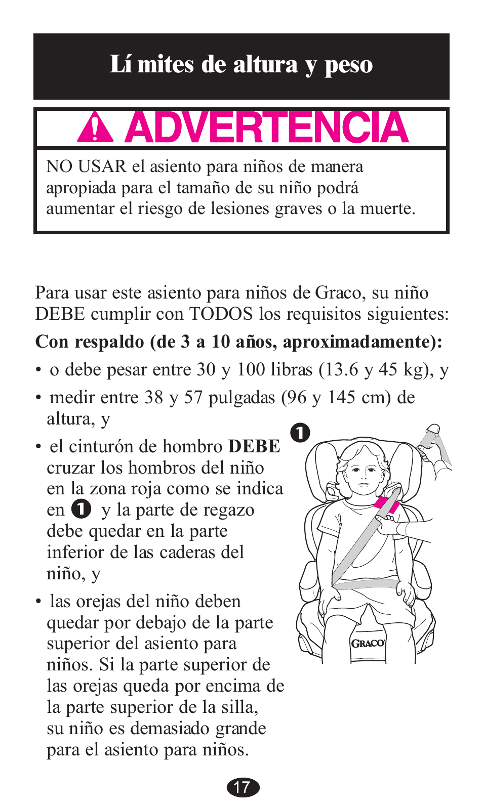 Lí mites de altura y peso | Graco ISPB057BA User Manual | Page 57 / 80