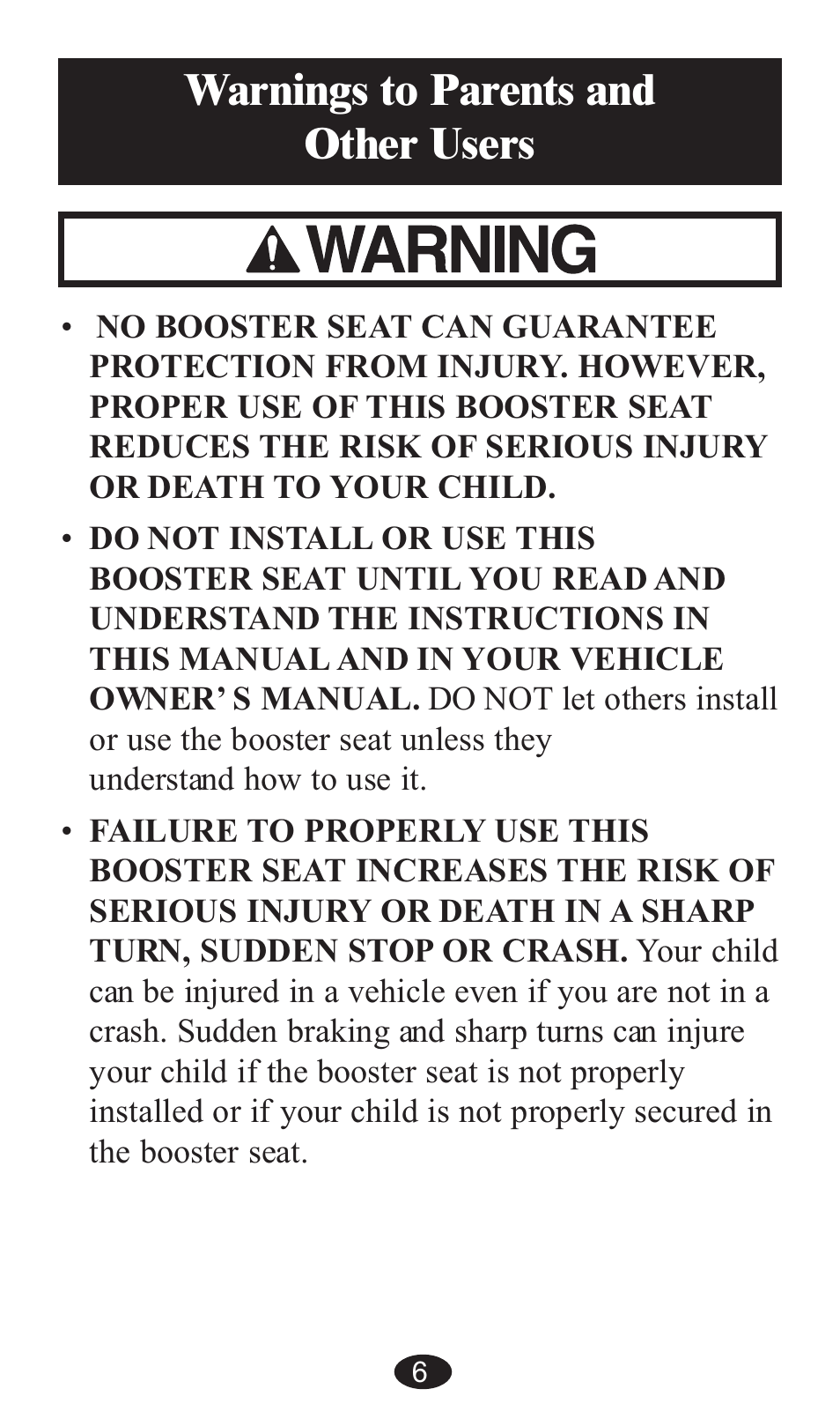 Warnings to parents and other users | Graco ISPB057BA User Manual | Page 6 / 80