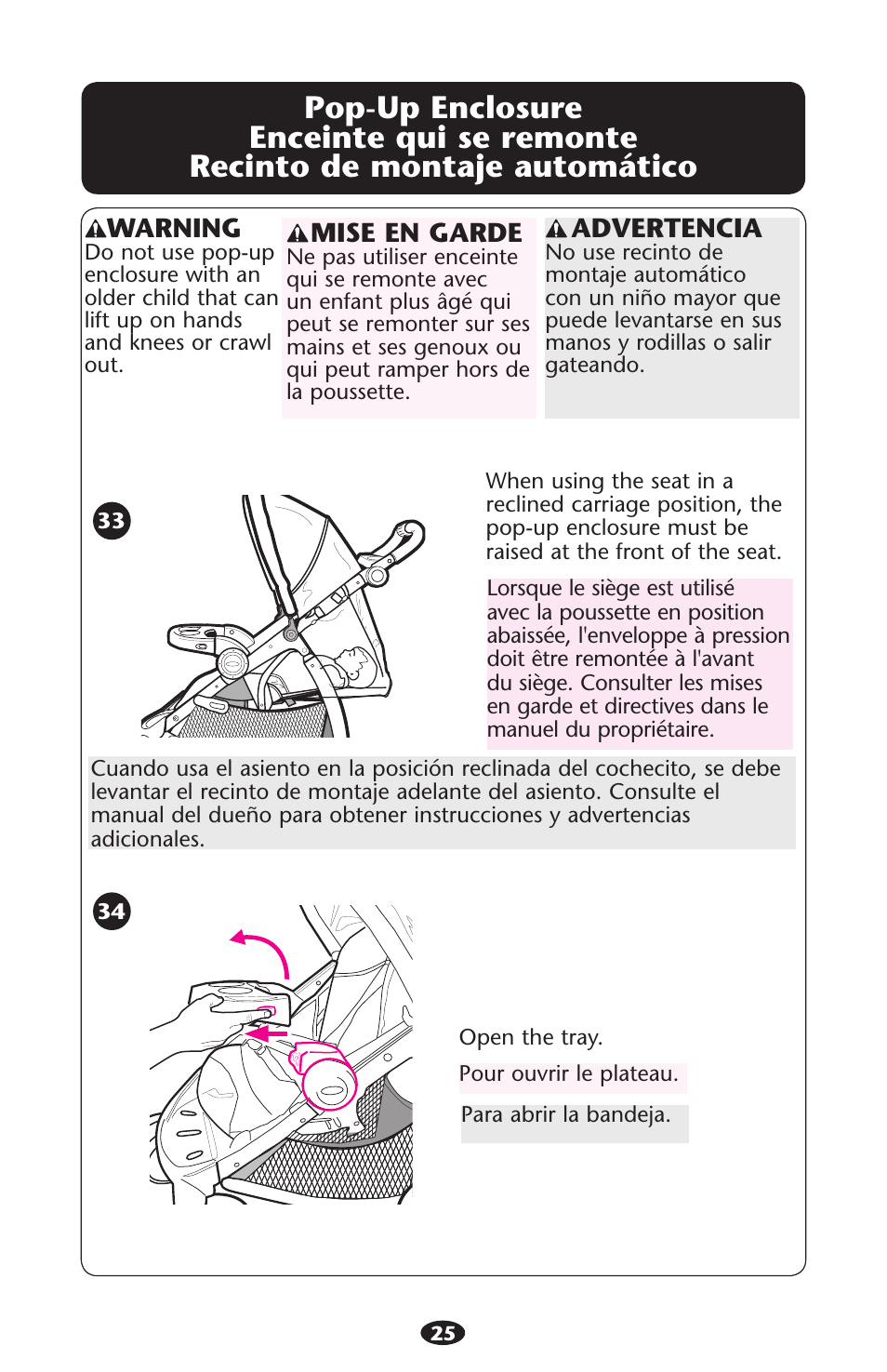 Warning, Advertencia, Mise en garde | Graco Stylus PD117254A User Manual | Page 25 / 132