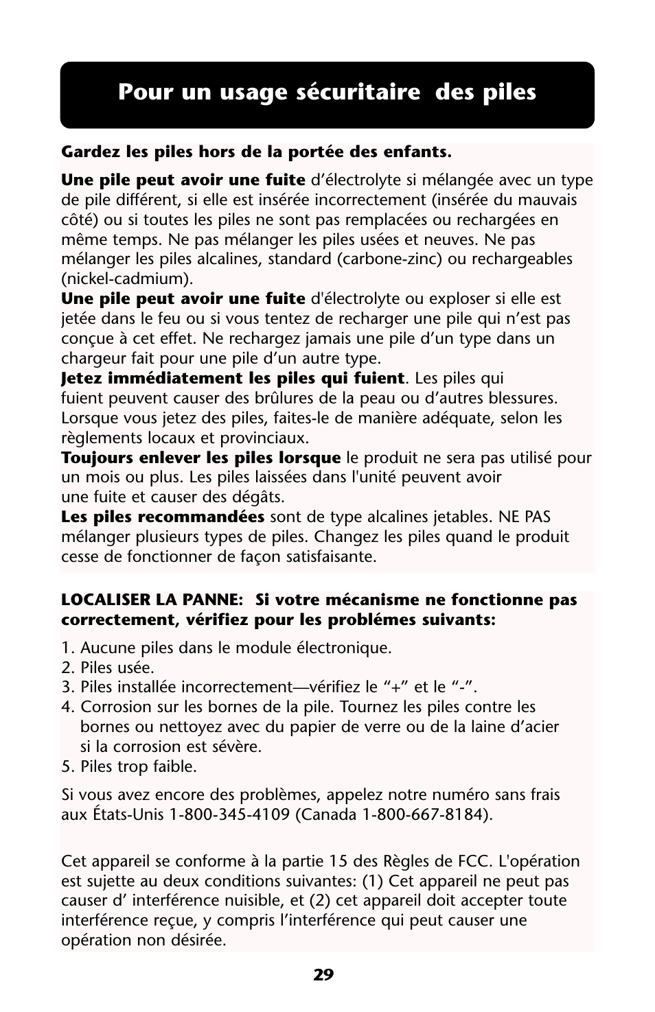 Pour un usage sécuritaire des piles | Graco Crib User Manual | Page 29 / 40