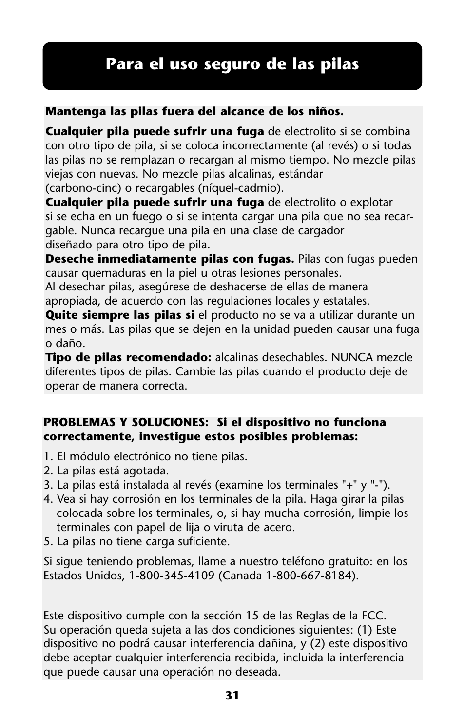 Para el uso seguro de las pilas | Graco Crib User Manual | Page 31 / 40