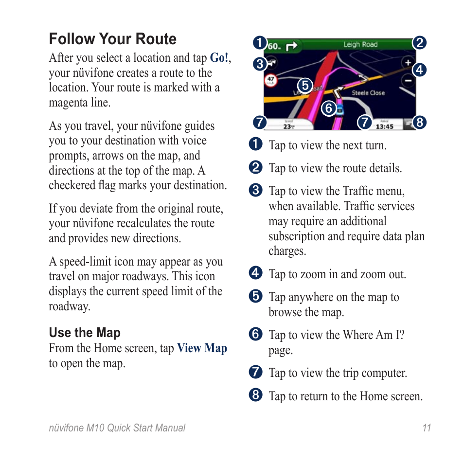 Follow your route, Use the map | Graco NUVIFONE M10 User Manual | Page 11 / 28