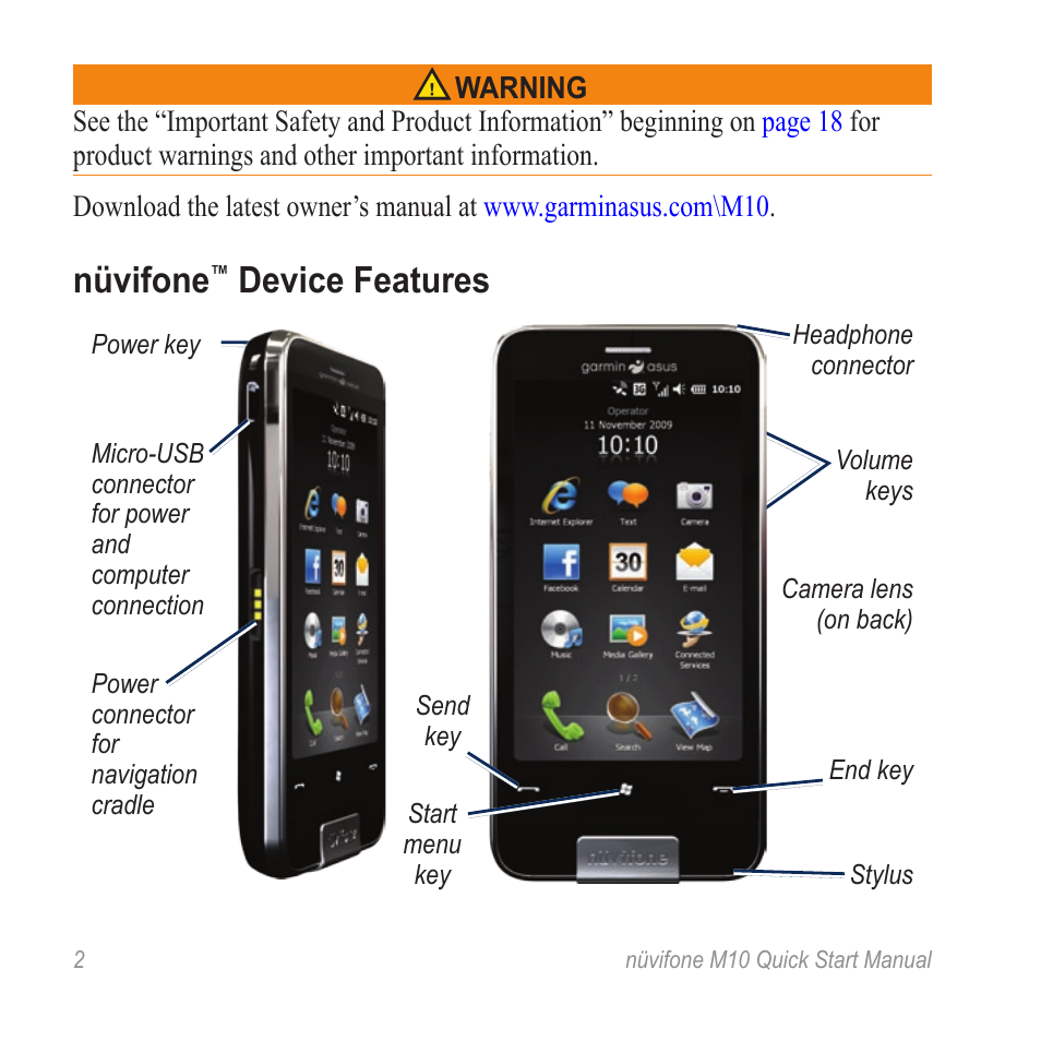 Nüvifone™ device features, Nüvifone, Device features | Graco NUVIFONE M10 User Manual | Page 2 / 28