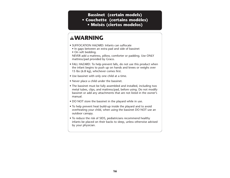 Warning | Graco ISPP062AA User Manual | Page 16 / 32