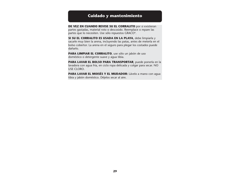Cuidado y mantenimiento | Graco ISPP062AA User Manual | Page 29 / 32