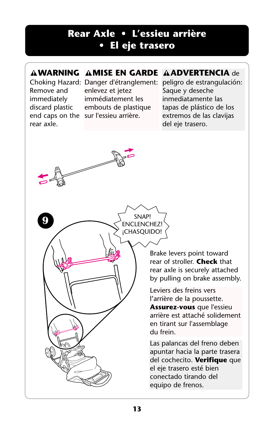 Rear axle • l’essieu arrière • el eje trasero | Graco ISPA112AA User Manual | Page 13 / 40