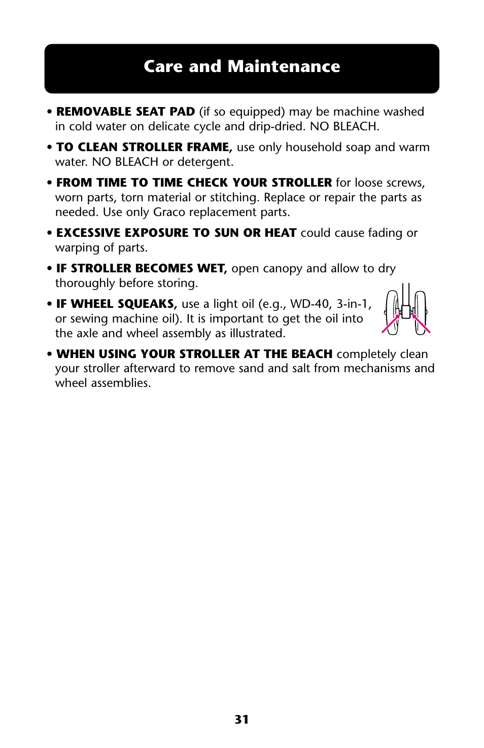 Care and maintenance | Graco ISPA112AA User Manual | Page 31 / 40
