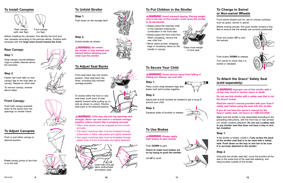 Safety seat (sold separately), Front canopy, Rear canopy | Graco 7927 User Manual | Page 6 / 8