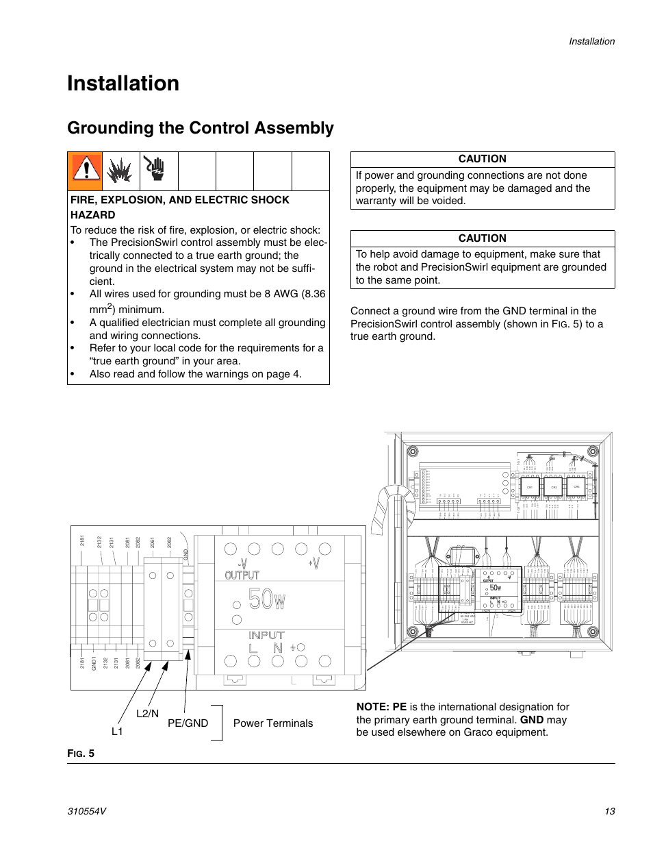 Installation, Grounding the control assembly | Graco PRECISIONSWIRL 310554V User Manual | Page 13 / 46