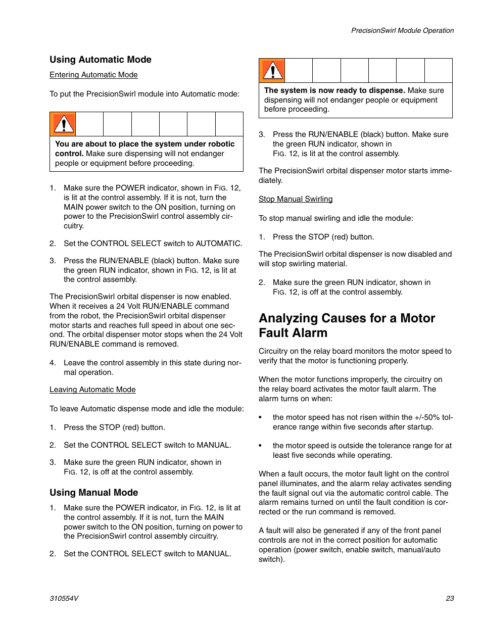 Analyzing causes for a motor fault alarm | Graco PRECISIONSWIRL 310554V User Manual | Page 23 / 46