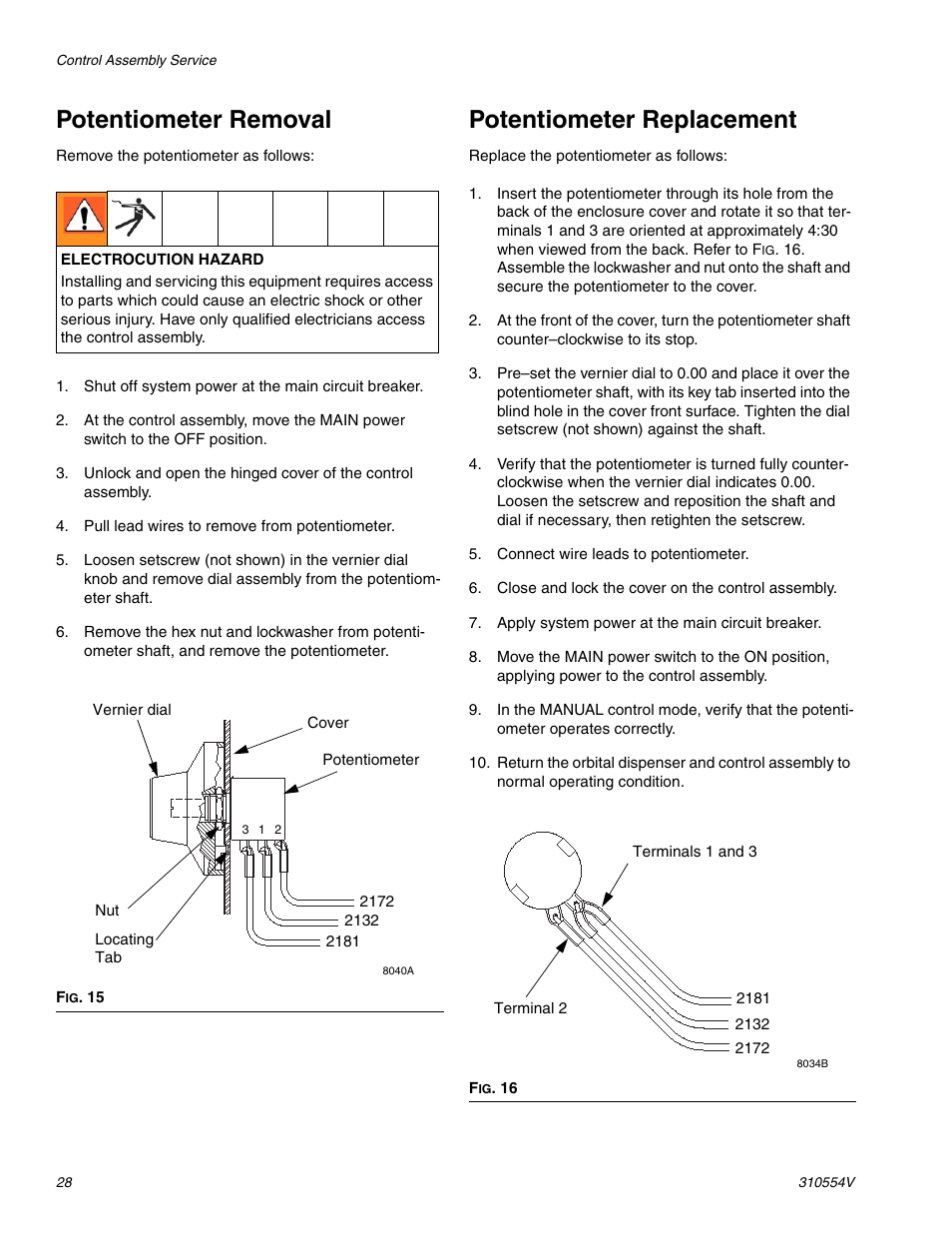 Potentiometer removal, Potentiometer replacement | Graco PRECISIONSWIRL 310554V User Manual | Page 28 / 46