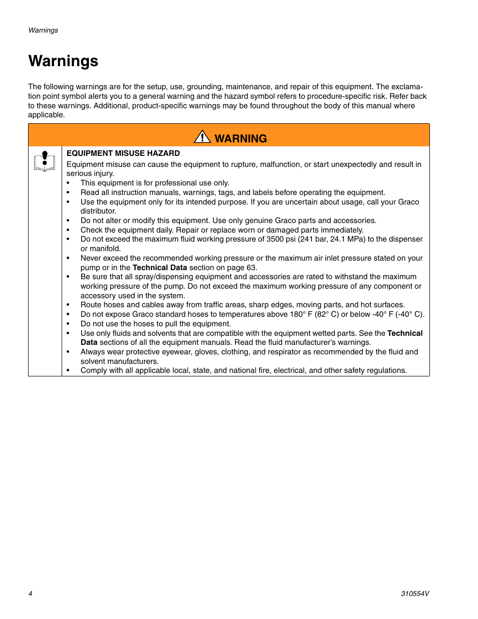 Warnings, Warning | Graco PRECISIONSWIRL 310554V User Manual | Page 4 / 46