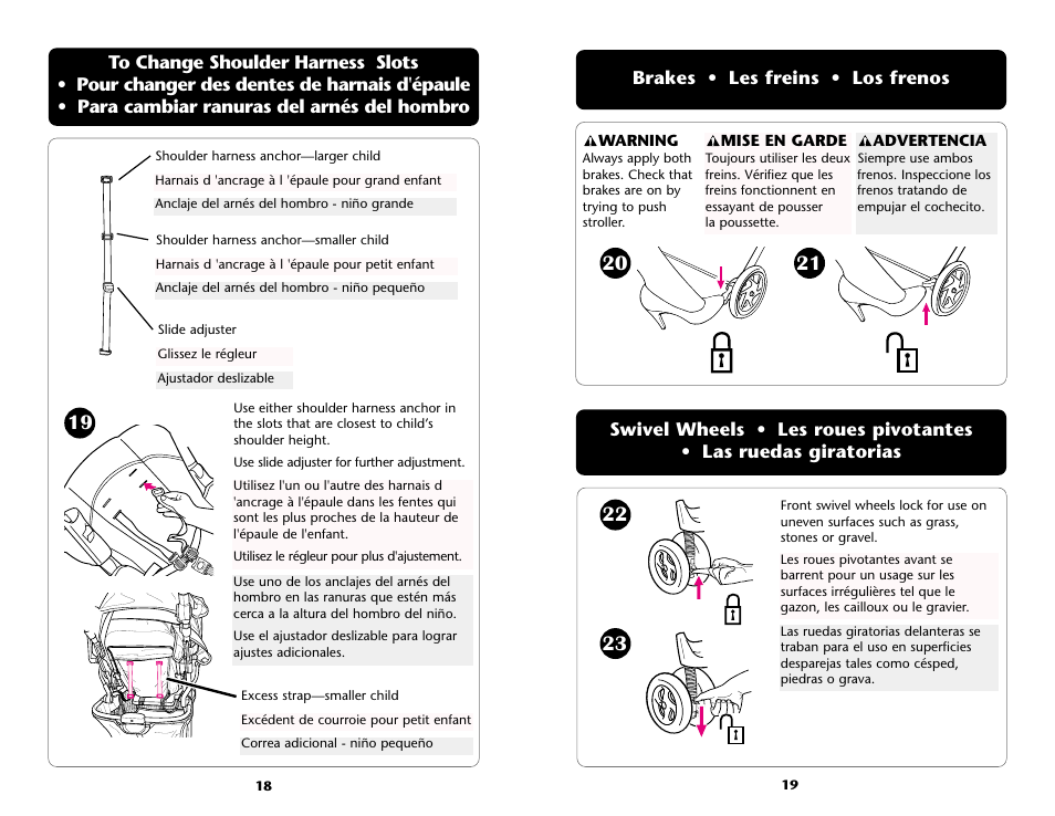 Brakes • les freins • los frenos | Graco ISPA089AD User Manual | Page 19 / 128