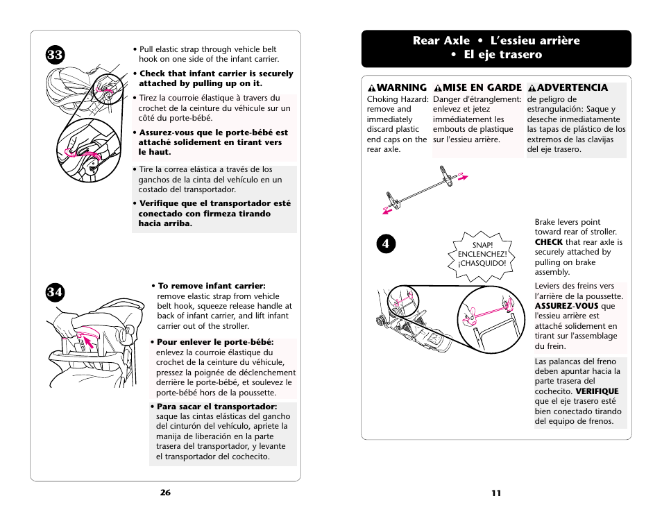 Rear axle • l’essieu arrière • el eje trasero, Advertencia, Mise en garde | Warning | Graco ISPA089AD User Manual | Page 26 / 128