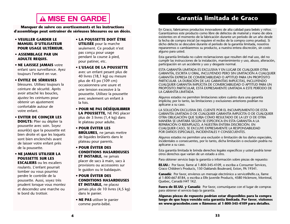 Arantía limitada de graco | Graco ISPA089AD User Manual | Page 33 / 128