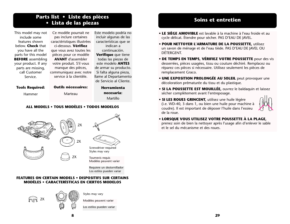 Soins et entretien | Graco ISPA089AD User Manual | Page 8 / 128