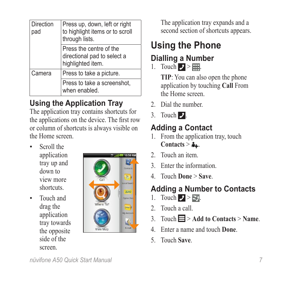 Using the phone | Graco NUVIFONE 50Q User Manual | Page 7 / 20
