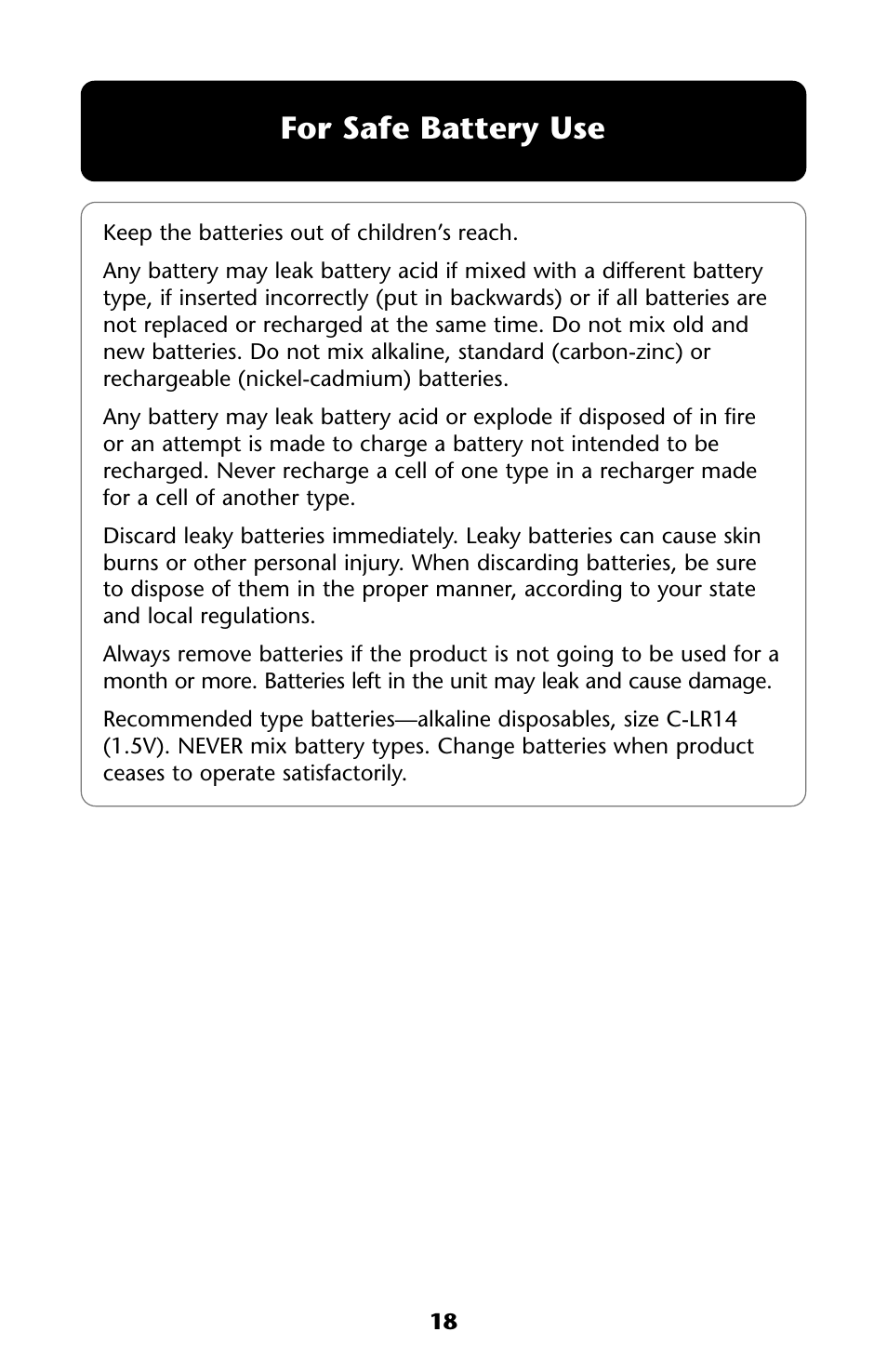 For safe battery use | Graco ISPS013AC User Manual | Page 18 / 40