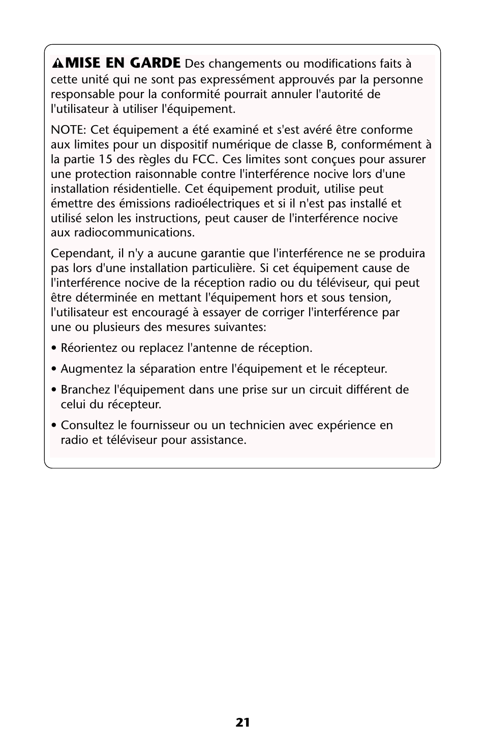 Mise en garde | Graco ISPS013AC User Manual | Page 21 / 40