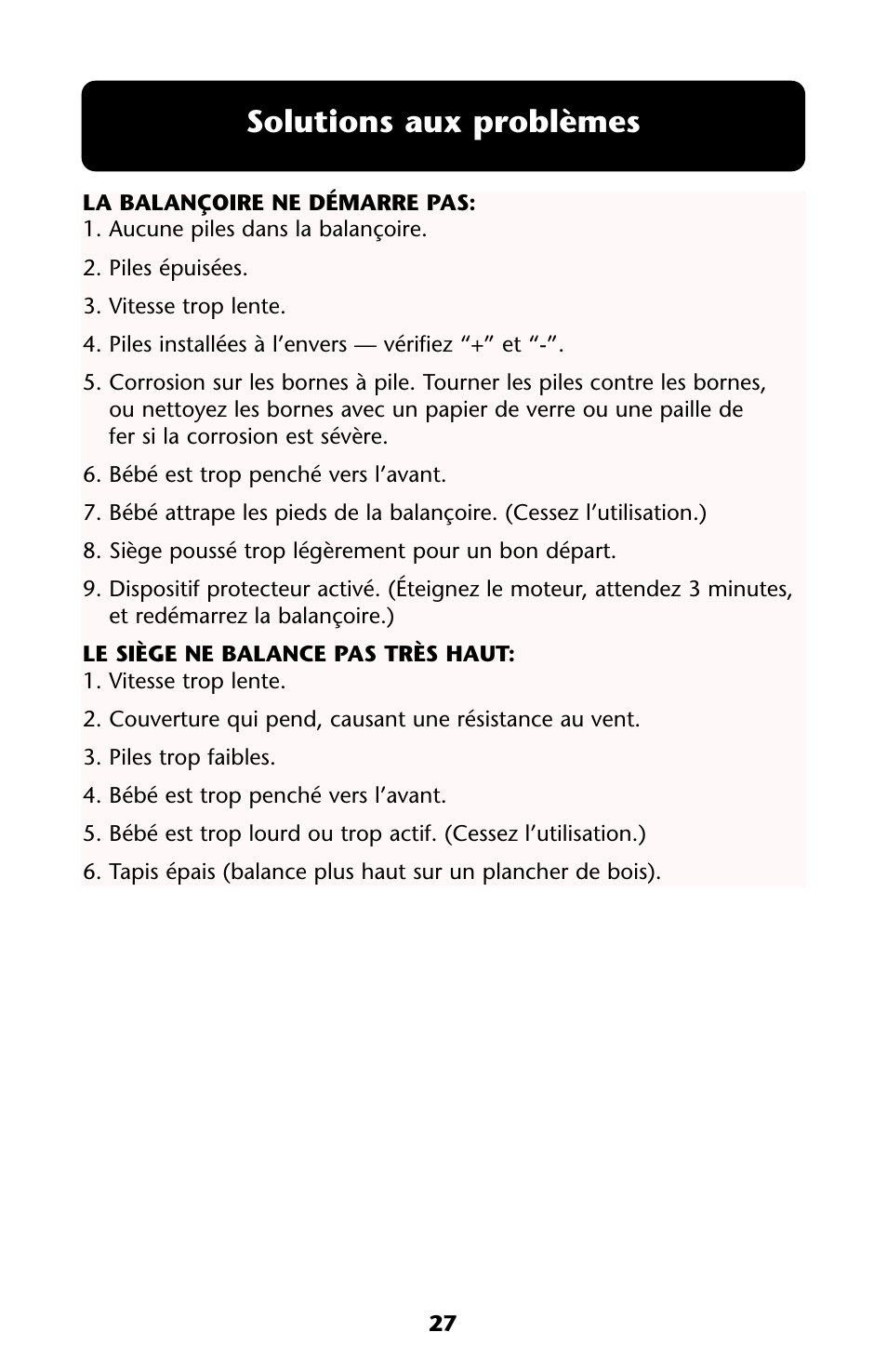 Solutions aux problèmes | Graco ISPS013AC User Manual | Page 27 / 40