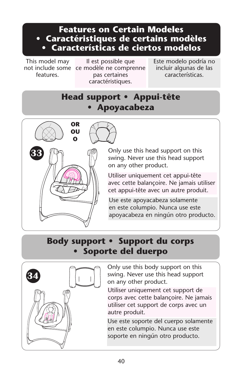 Head support • appui-tête • apoyacabeza | Graco Lovin' Hug 1757814 User Manual | Page 40 / 48