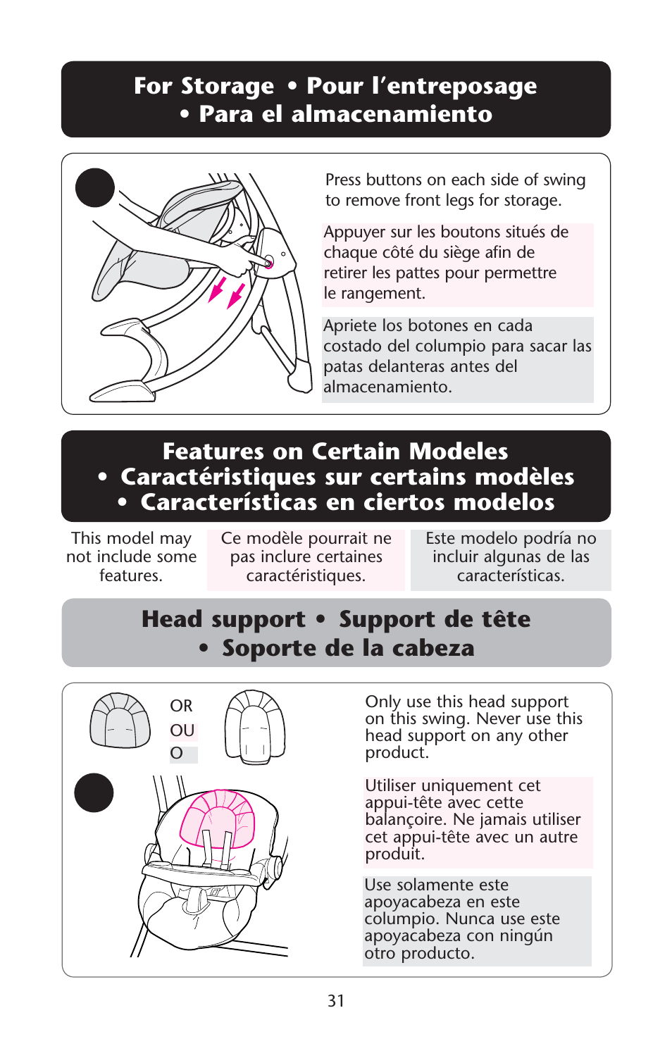 Ead s features on certain modeles s s, Or s | Graco Silhouette 1762256 User Manual | Page 31 / 40