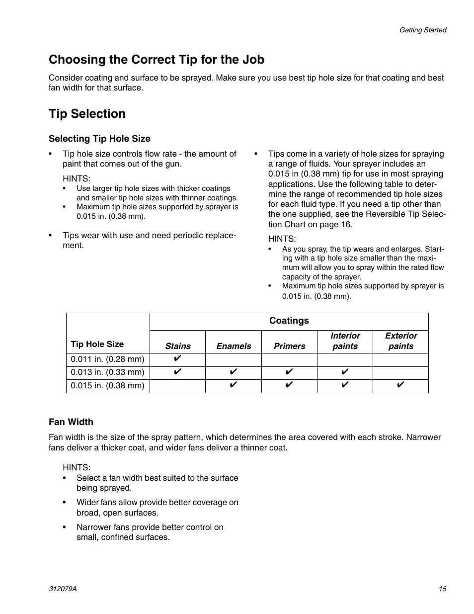 Choosing the correct tip for the job, Tip selection | Graco MAGNUM 261800 User Manual | Page 15 / 36