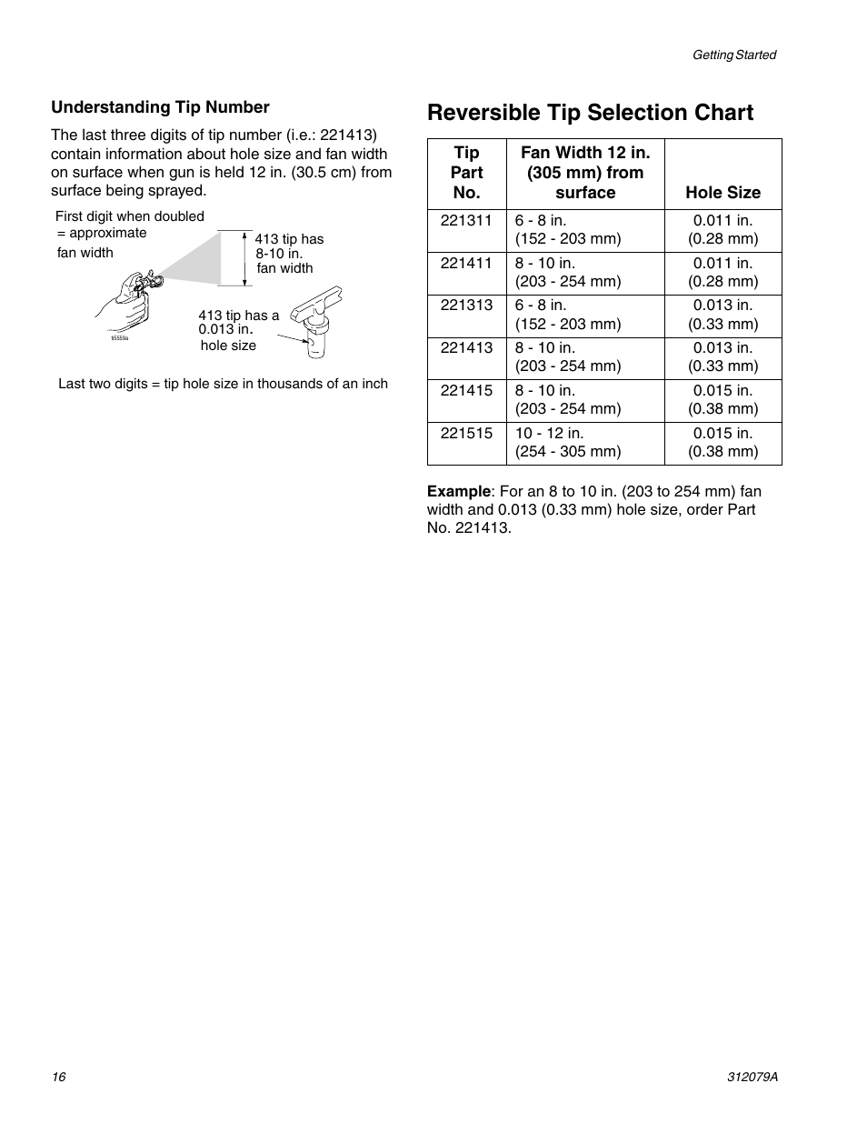 Reversible tip selection chart | Graco MAGNUM 261800 User Manual | Page 16 / 36