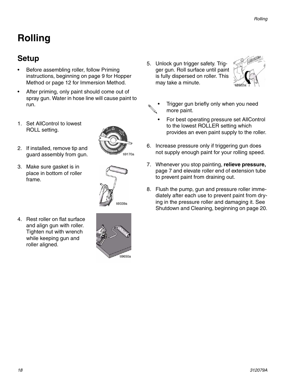 Rolling, Setup | Graco MAGNUM 261800 User Manual | Page 18 / 36