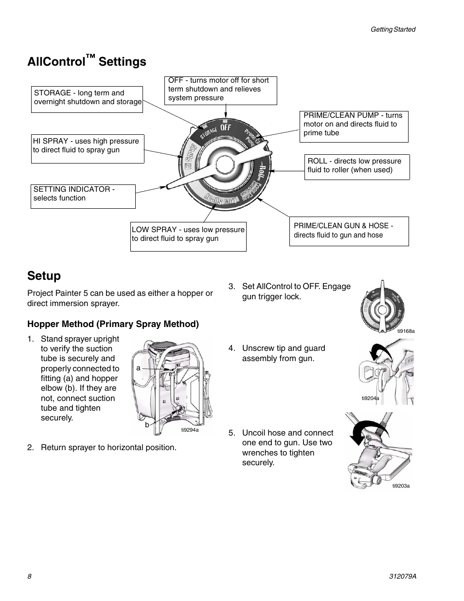 Allcontrol, Settings setup | Graco MAGNUM 261800 User Manual | Page 8 / 36