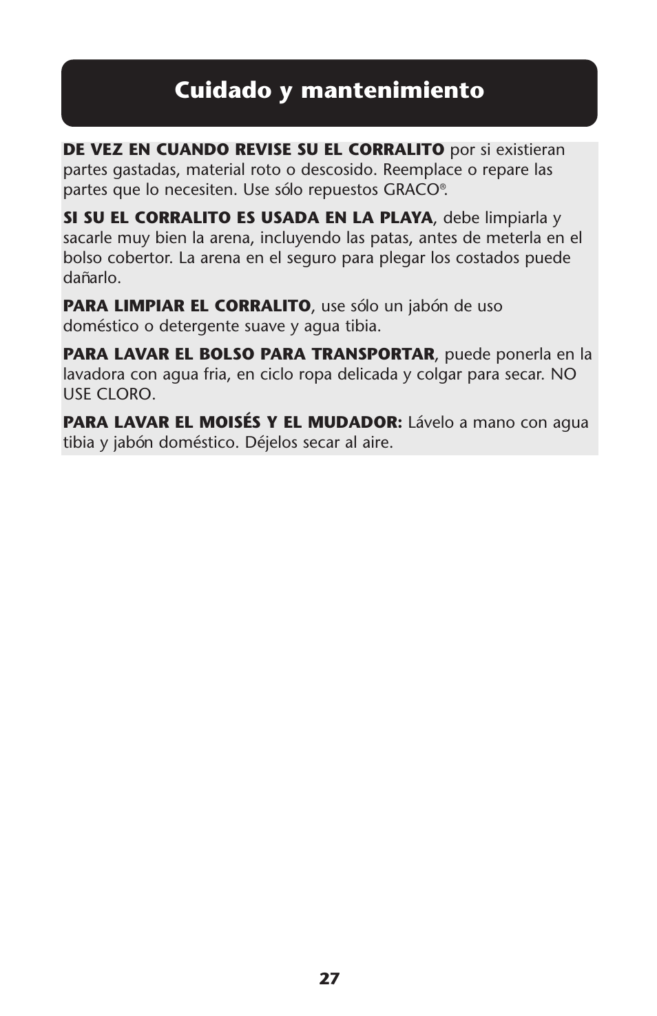 Cuidado y mantenimiento | Graco ISPP072AC User Manual | Page 27 / 28